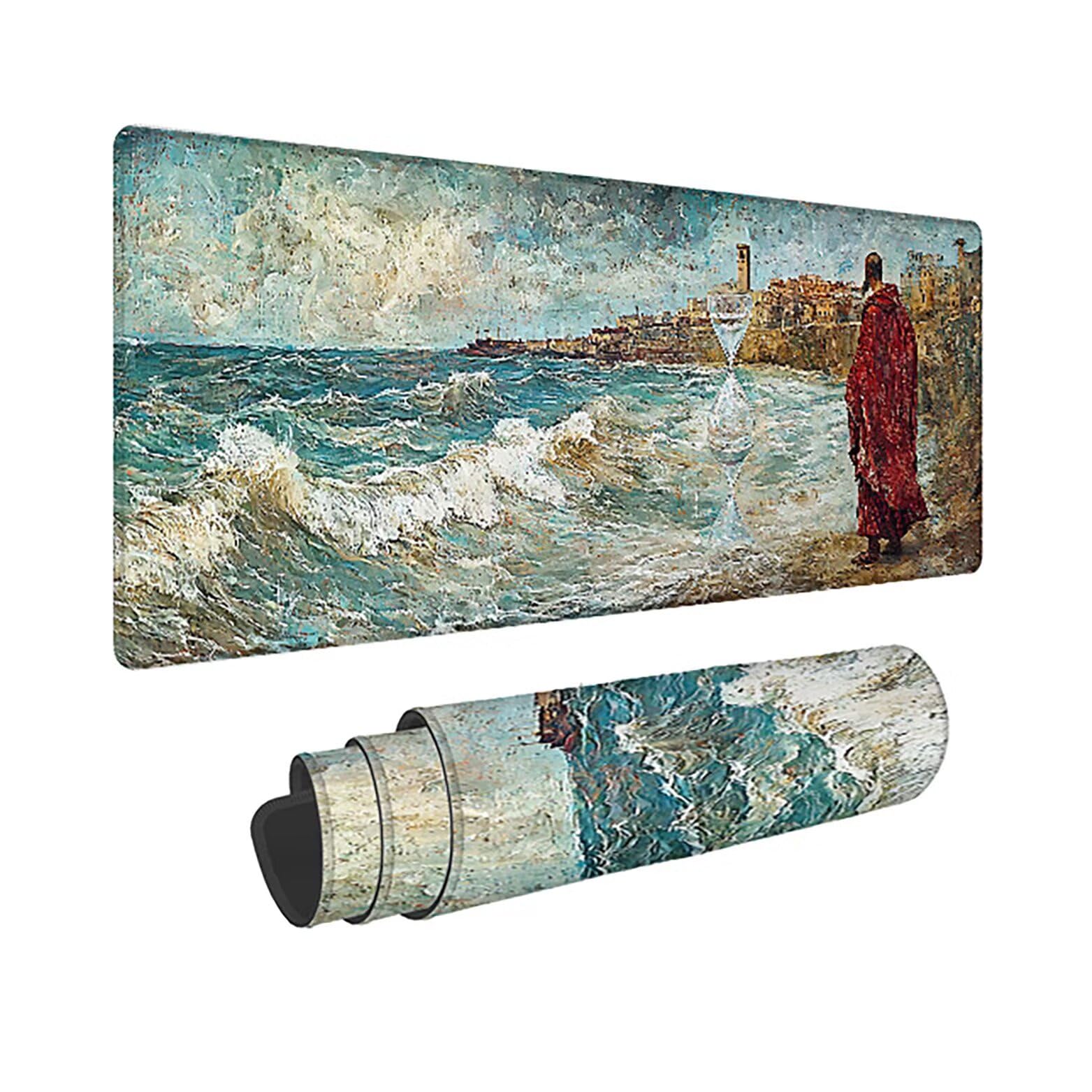 Podkładka pod mysz, duża podkładka na biurko, krajobraz retro, XXL, podkładka pod mysz do gier, 1600 x 800 x 3 mm, antypoślizgowa podkładka pod mysz, gamingowa podkładka pod mysz z przeszytymi