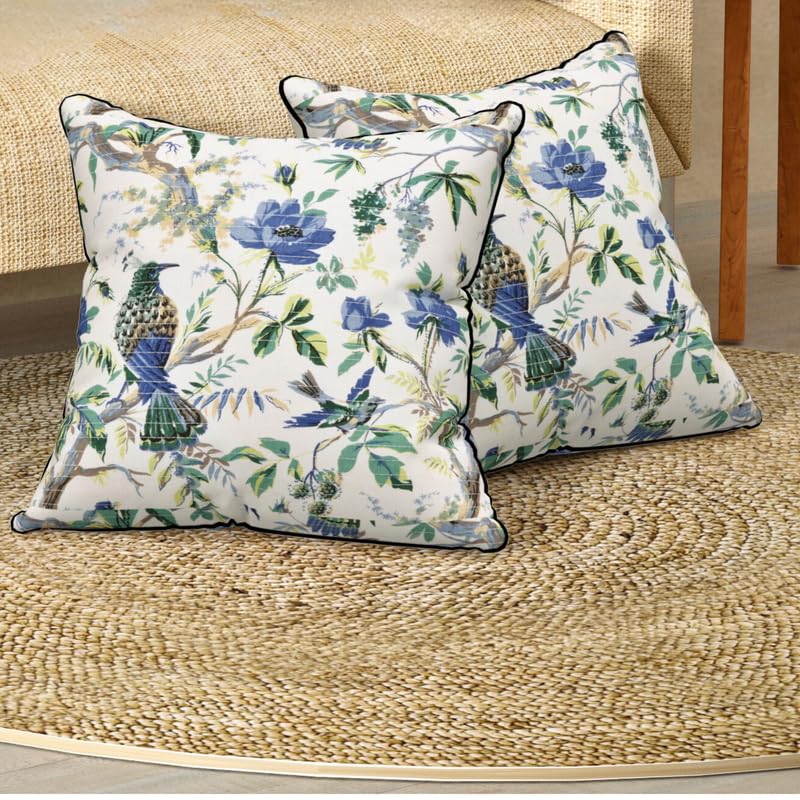 Image of Pure Cotton Quilted Cushion Cover 16x16 Inch | Anokhi Print Decorative Throw Pillow Cover | Soft Cotton Sofa Cushion Cover with Hidden Zipper | Living Room Bedroom Home Decor