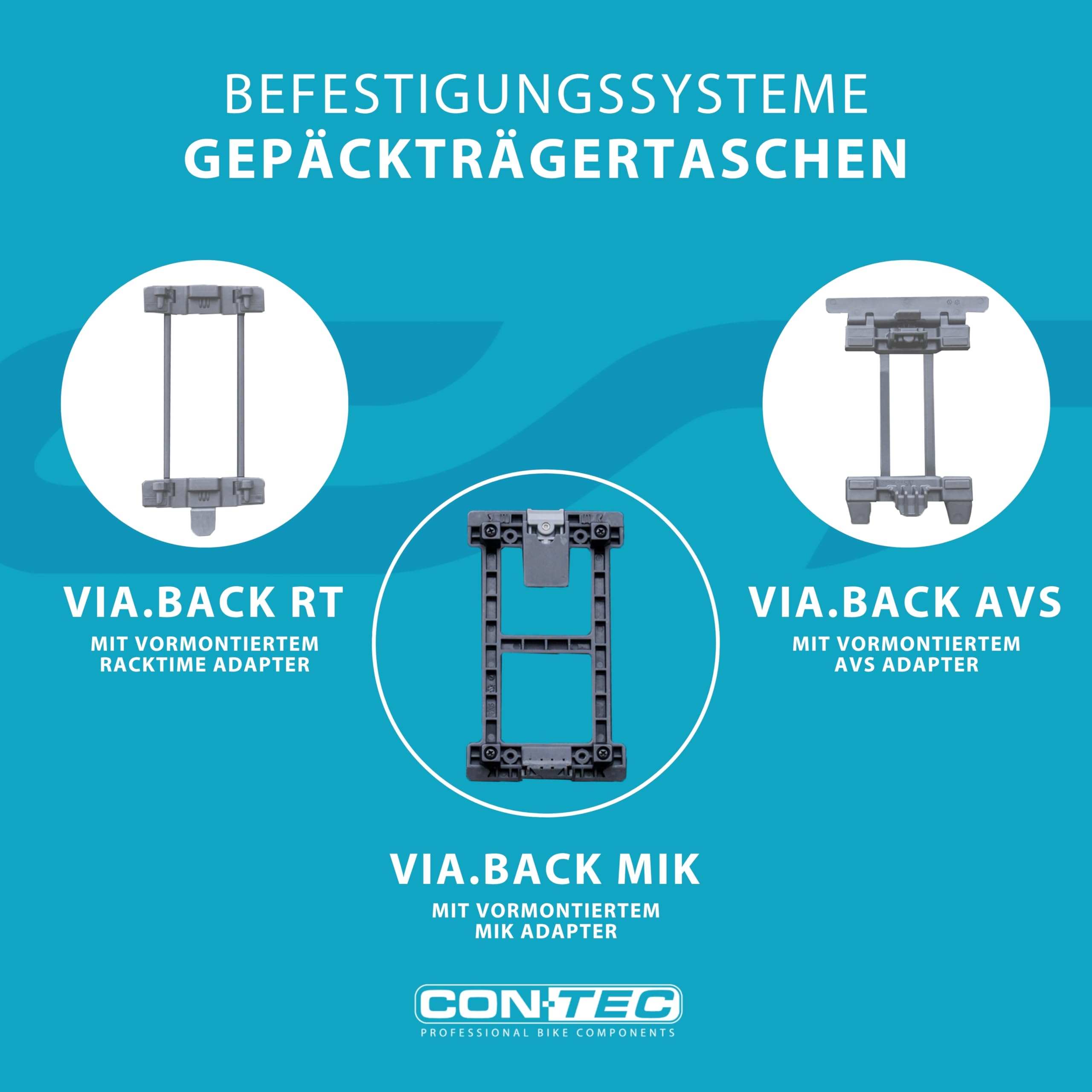 CONTEC Fahrrad-Gepäckträgertasche Via.Back MIK, vormontierter MIK Adapter, 32 L Volumen, mit Regenhaube, wasserabweisend, Verstellbarer Schultergurt, schwarz