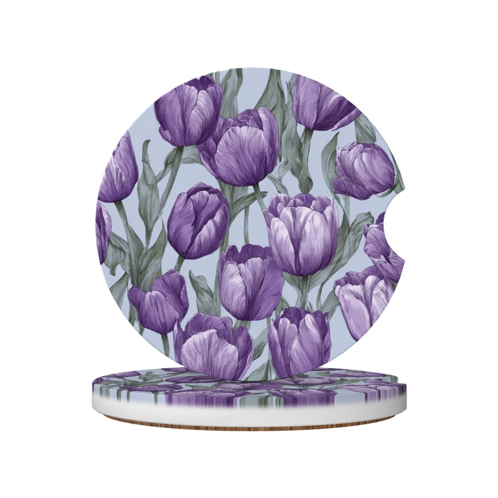 Tulip Flower Lavender Ceramic Coasters,2pcs