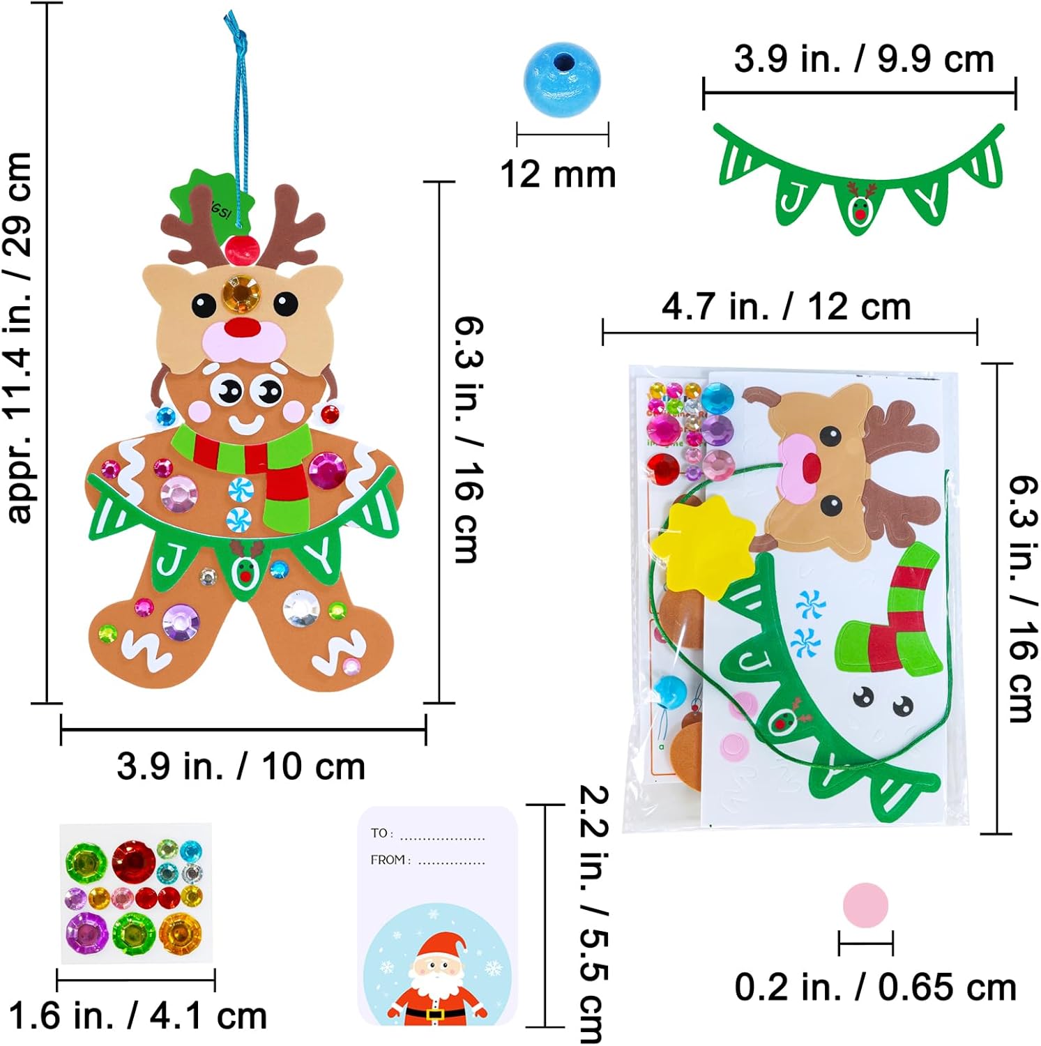 Winlyn 24 Sets Christmas Craft Kits Winter Crafts DIY Holiday Gingerbread Man Ornaments Tree Decorations Art Sets Stocking Foam Stickers Arts and Crafts for Kids Home Classroom Activities Party Favors
