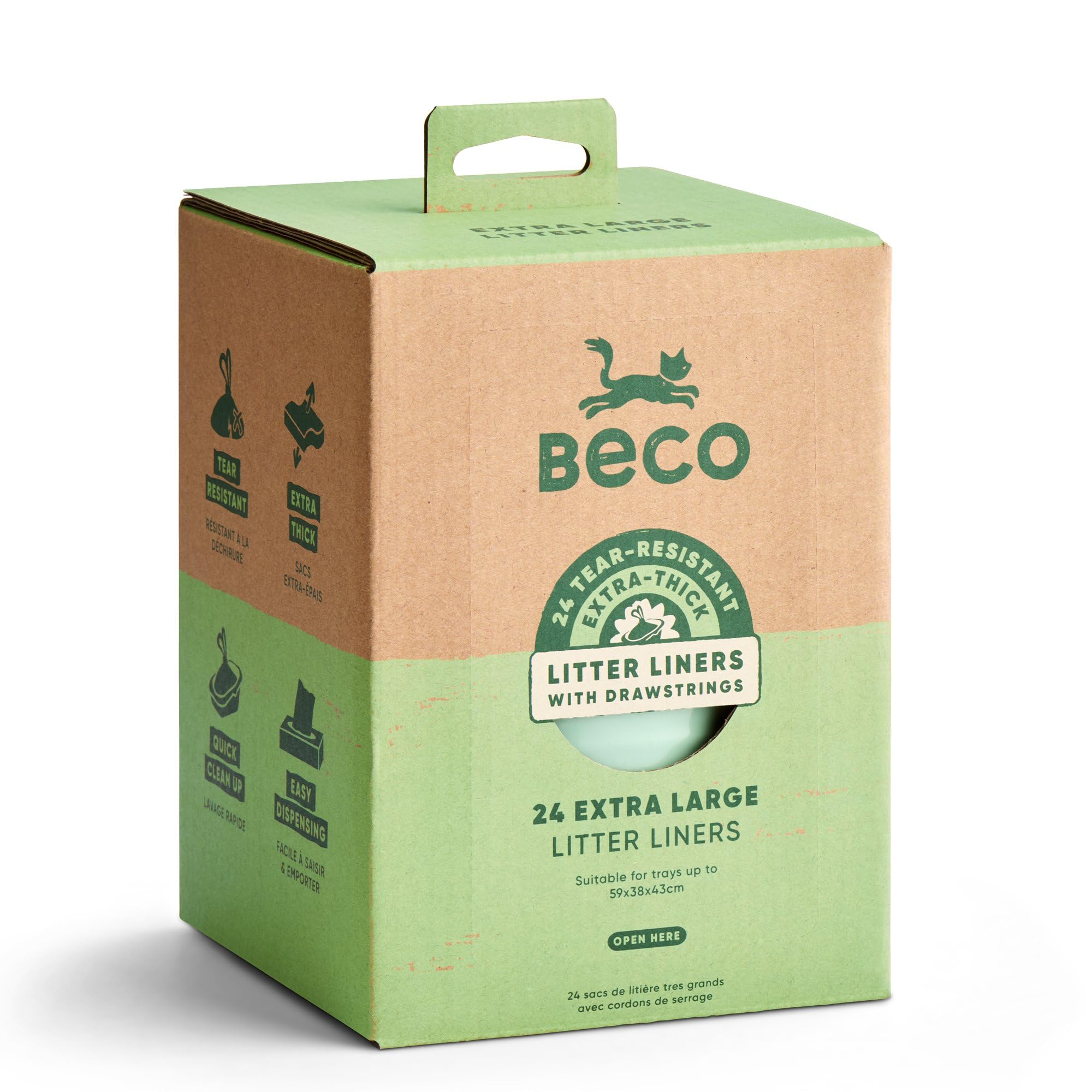 24 Pack Beco Cat Litter Tray Liners, Heavy Duty Drawstring Liners, X-Large