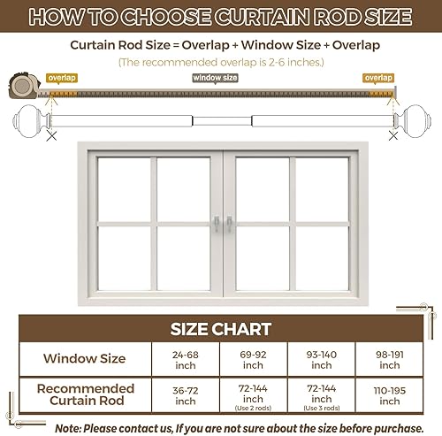 Miniatura 8 de Barras de cortina de 1 pulgada de 72 a 144 pulgadas (3-6 pies), barra telescópica para cortinas individuales, barras de cortina plateadas para