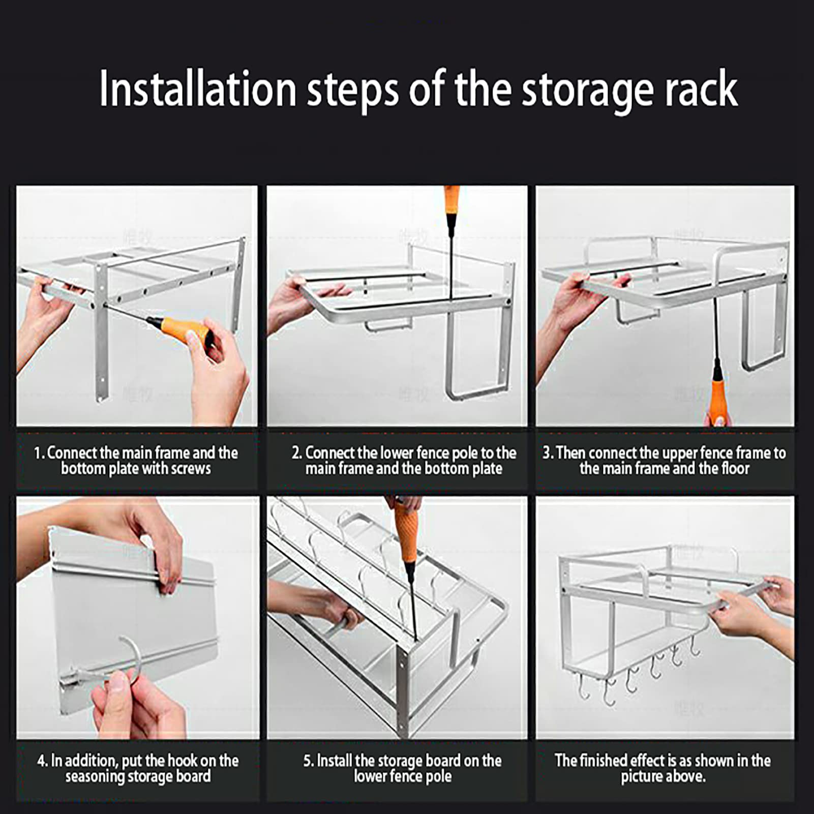 Scaffale per Forno a Microonde a Parete, Ripiano per Microonde a 2 Ripiani, Rastrelliera per Forno a Microonde con 10 Ganci, Mensola Microonde Muro in Alluminio 55 x 38,5 x 25 cm
