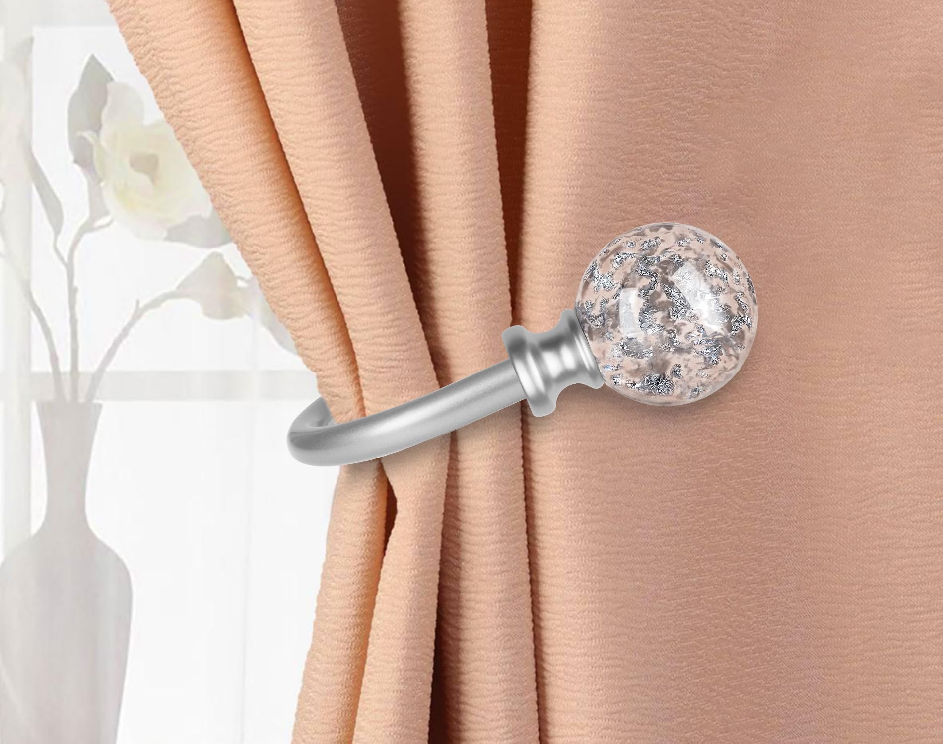 KAMANINA Silver Curtain Holdbacks 2 Pack, U Form Crystal Decorative Curtain Holdback - Image 2