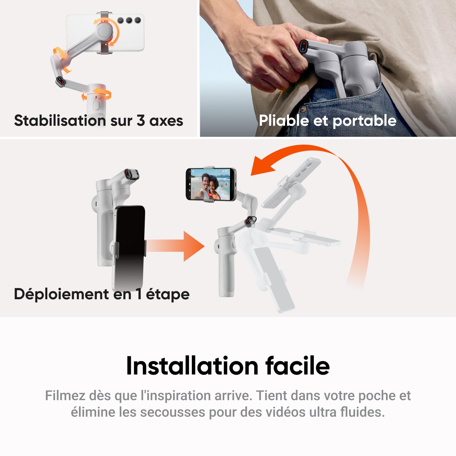 Insta360 Flow 2 Plus Pack traqueur IA Gris - Stabilisateur Smartphone pour iPhone Android, Suivi IA et de Groupes, Gimbal avec trépied et Perche à Selfie intégrés, léger et Portable pour vlog Voyage
