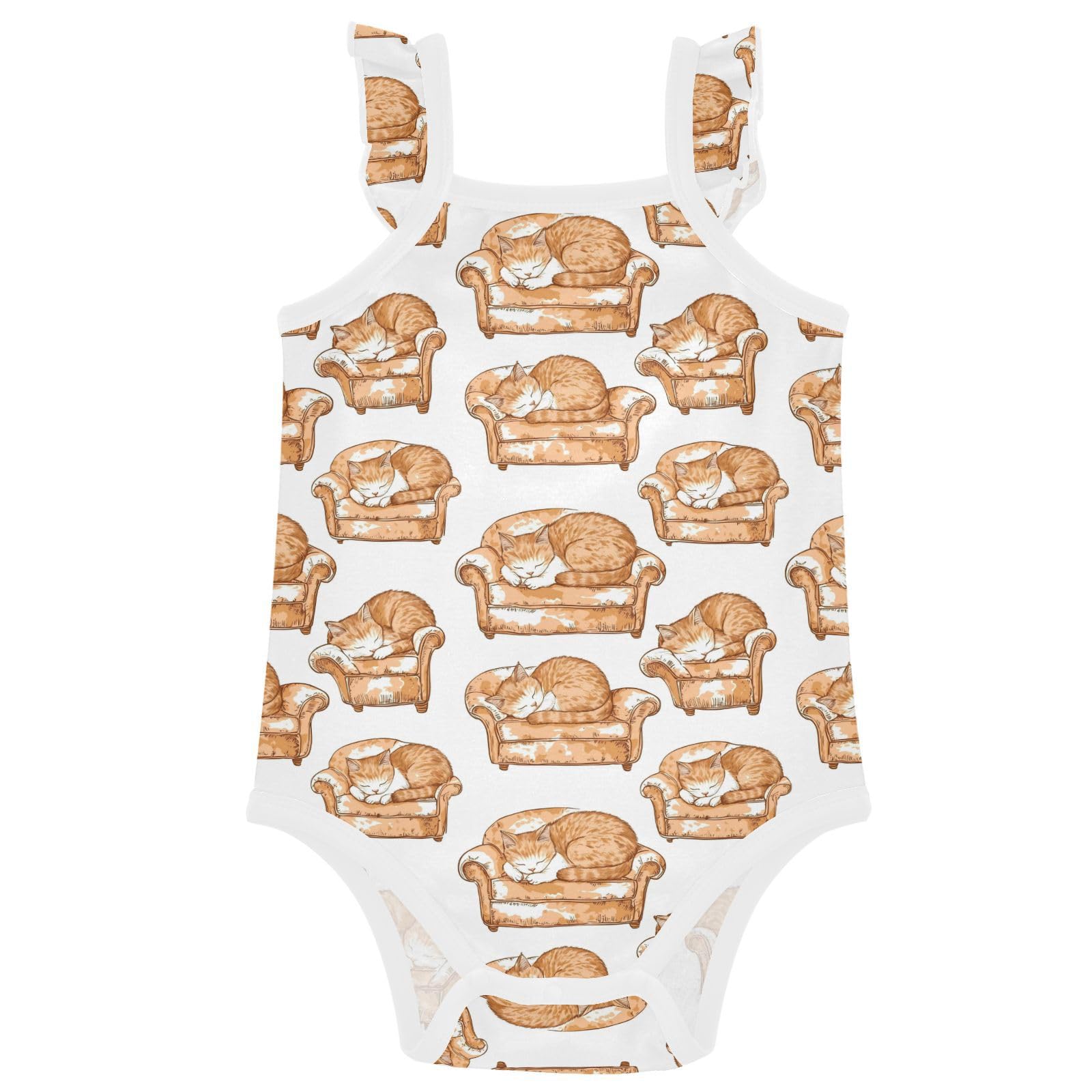 vvfelixl Sleeveless Cotton Baby Girls Clothes Cute Kitty Curled Up on Sofa Baby Bodysuit Rompers for Toddler Boys 12-18 Months