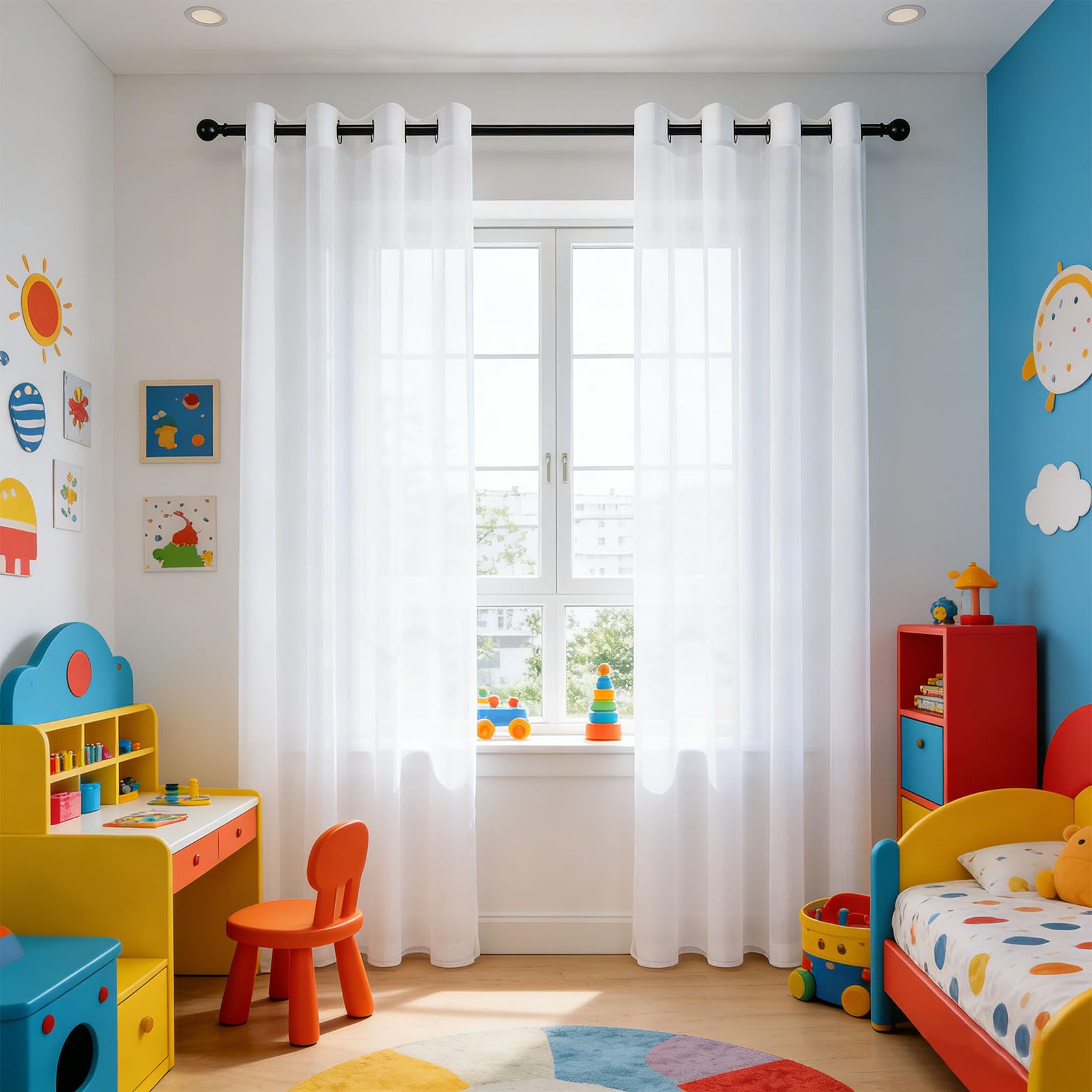 GUOJUN Gardinen Vorhänge mit Ösen 100 x 245 cm Weihnachten Dekoration, mit Ösen Stores Gardinen Schlafzimmer für Wohnzimmer Schlafzimmer, Weiß