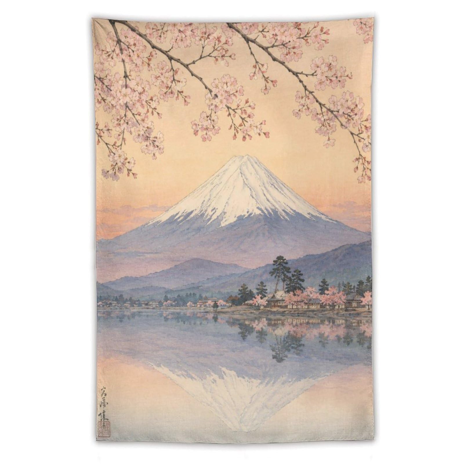 H3B8U2Y5 Mount Fuji Cherry Blossom Wall Tapestry, Ukiyo-e Style, Dorm Room