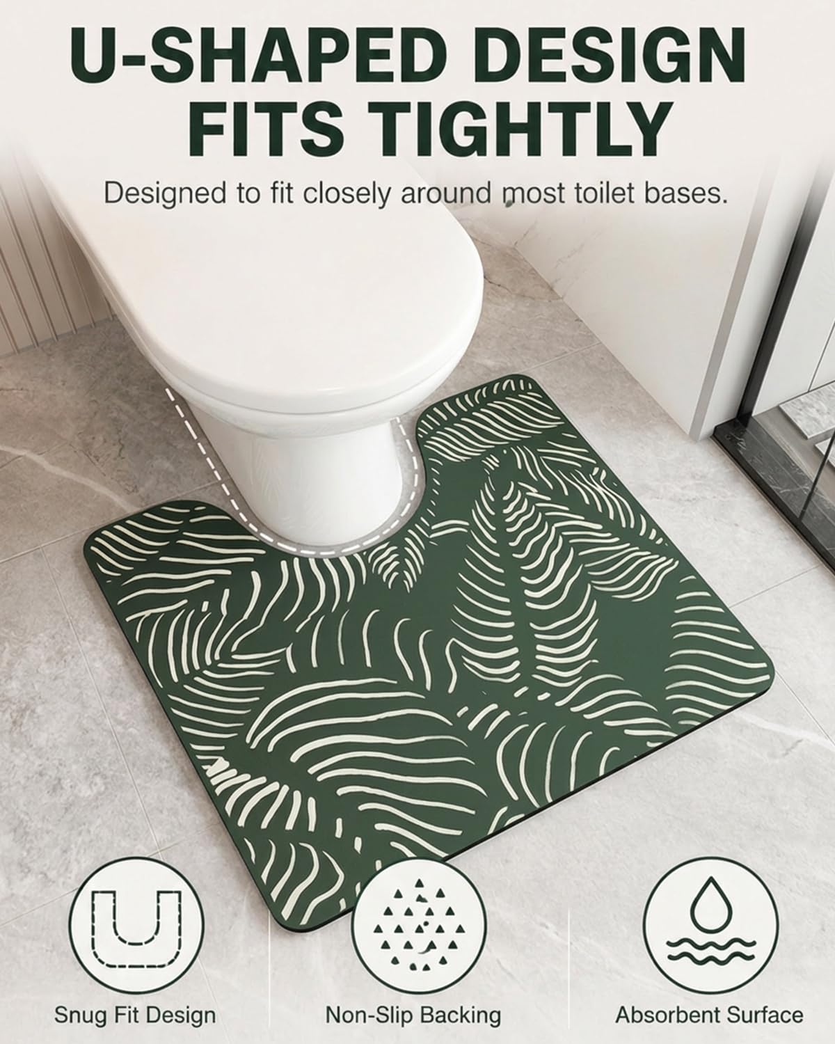 Tapis de Toilette Forme de U Absorbant en Diatomite Antidérapant Séchage Rapide pour Salle de Bain 55x50cm