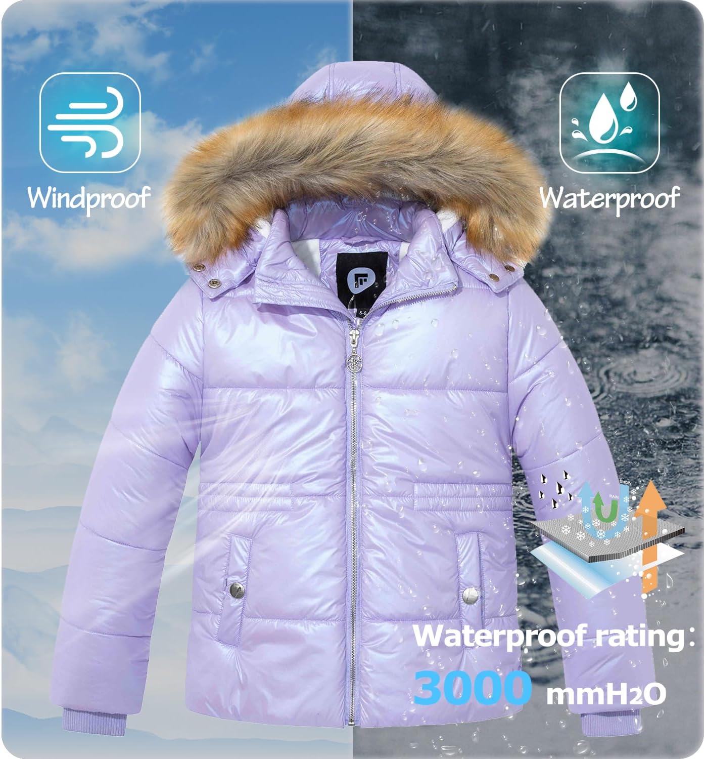 Garemcy Girl's Metallic Winter Coat Warm Puffer Jacket Insulated Shiny Down Coat with Detachable Hood with Fur - Image 5