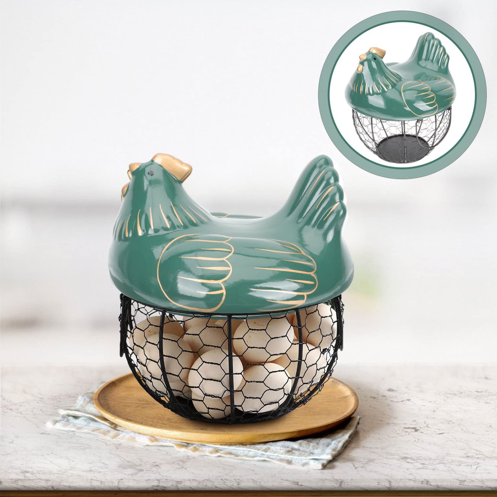 Porta Huevos Portátil de Cerámica E Hierro Tapa para Cocina | Gran Capacidad, Práctico y Resistente al Desgaste, para Objetos Pequeños y Jengibre en Casa