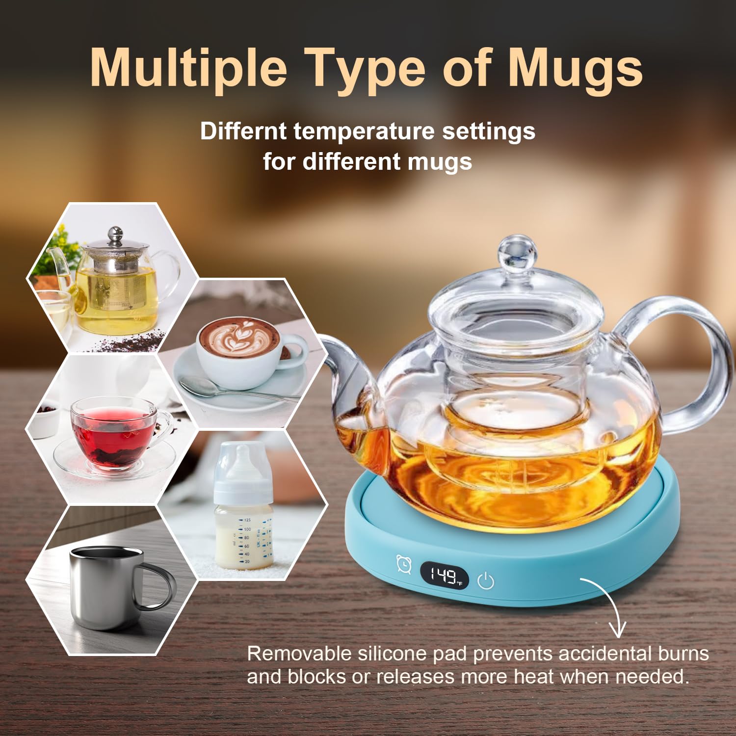 Calentador de taza de café y lindo juego de tazas de gato, calentador de tazas de velas para el hogar y la oficina, calentador de café inteligente eléctrico para escritorio, calentador de taza 4