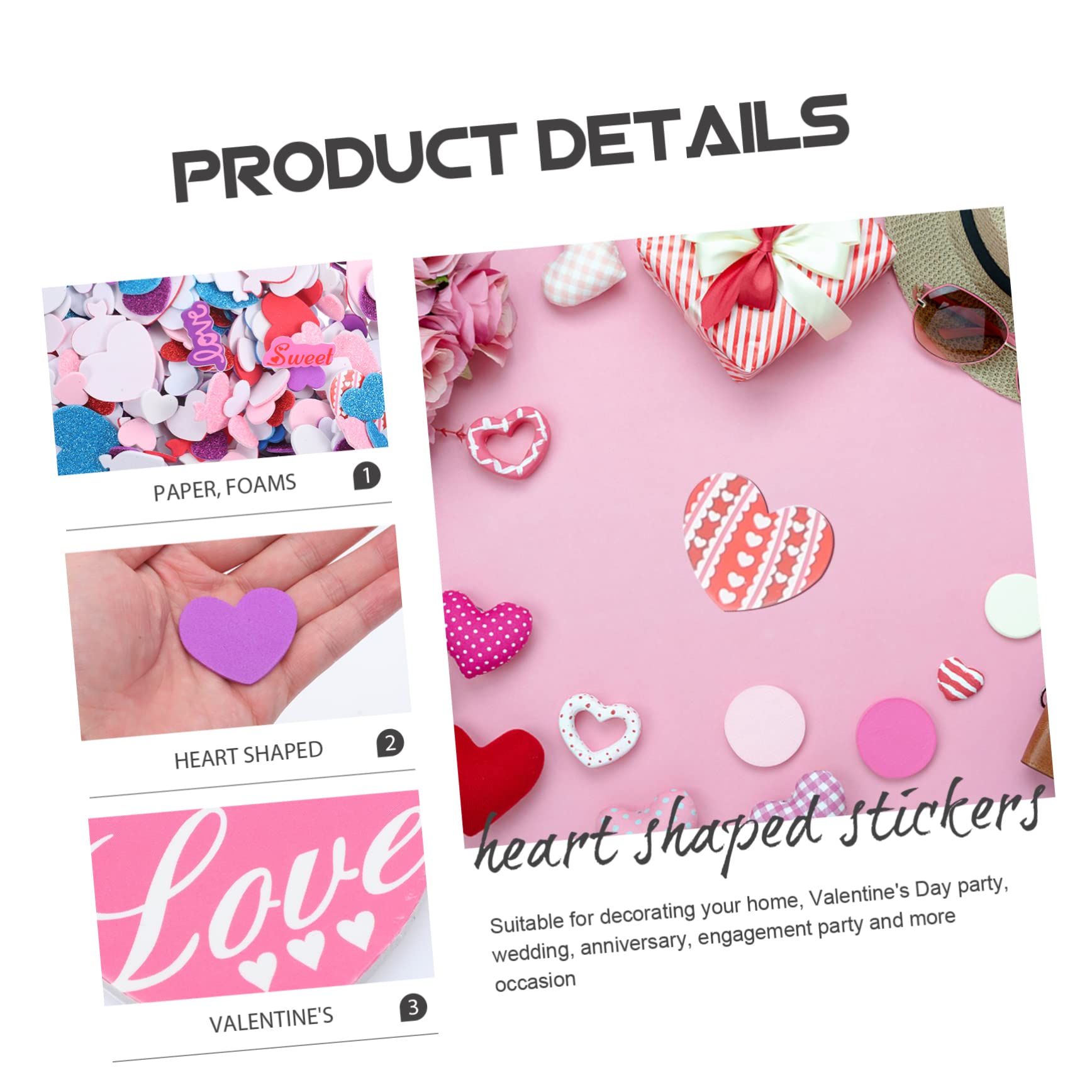 5 zestawów Naklejki miłosne Piankowe serca do rękodzieła kształty serc Naklejki DIY Craft Tworzenie kartek Kalkomanie Scrapbooking Naklejki piankowe Naklejki w kształcie serca Papierowe miłośnicy tele