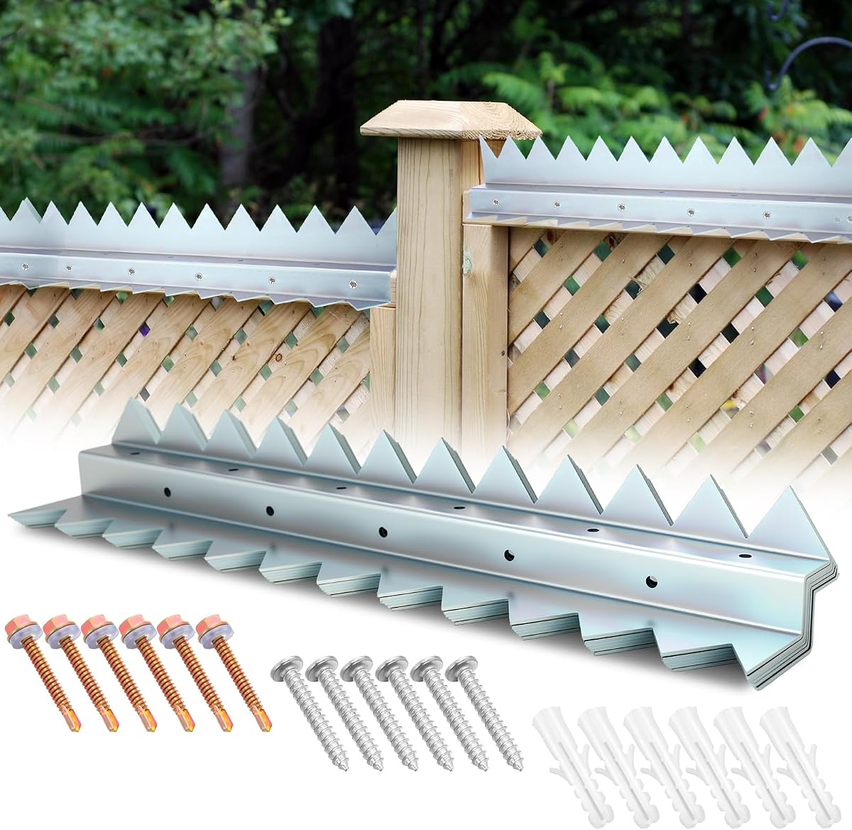 6-Pack 16 in Anti Climb Spikes Heavy Duty Galvanized Steel Fence Wall Spikes Outdoor Cat and Bird Deterrent Prongs Intruder Deterrent Security Supplies for Outdoor Walls Garden Fences Gates
