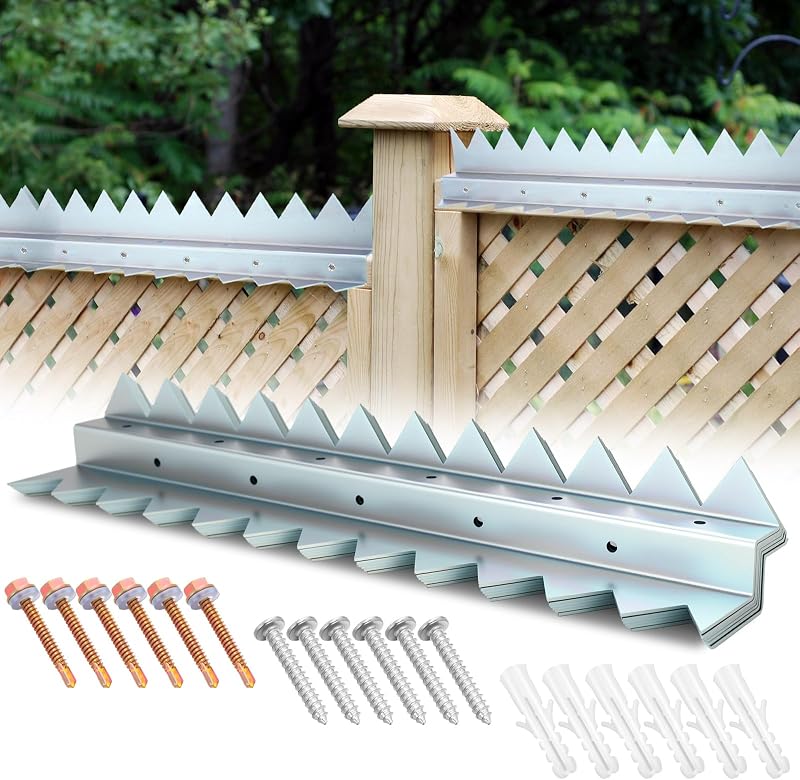6-Pack 16 in Anti Climb Spikes Heavy Duty Galvanized Steel Fence Wall Spikes Outdoor Cat and Bird Deterrent Prongs Intruder Deterrent Security Supplies for Outdoor Walls Garden Fences Gates