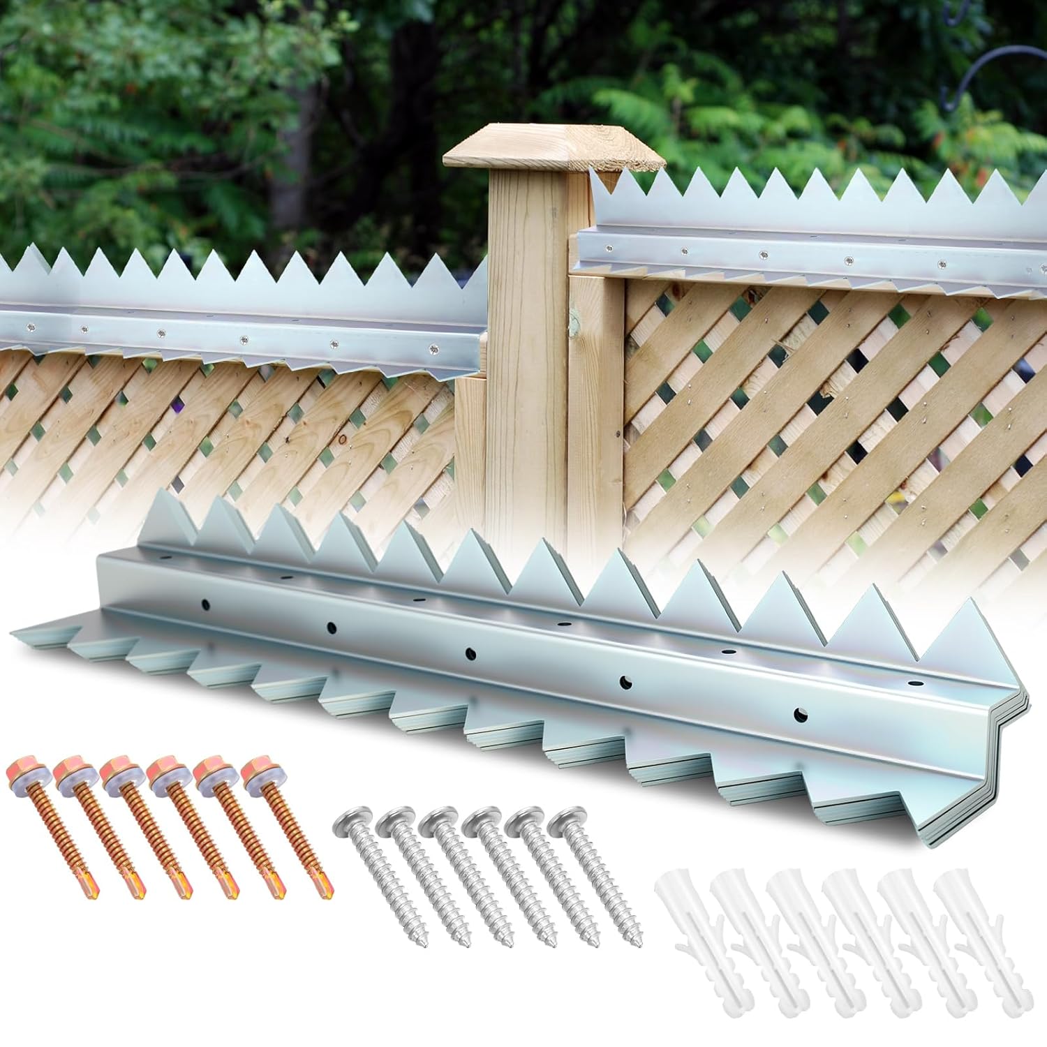 6-Pack 16 in Anti Climb Spikes Heavy Duty Galvanized Steel Fence Wall Spikes Outdoor Cat and Bird Deterrent Prongs Intruder Deterrent Security Supplies for Outdoor Walls Garden Fences Gates