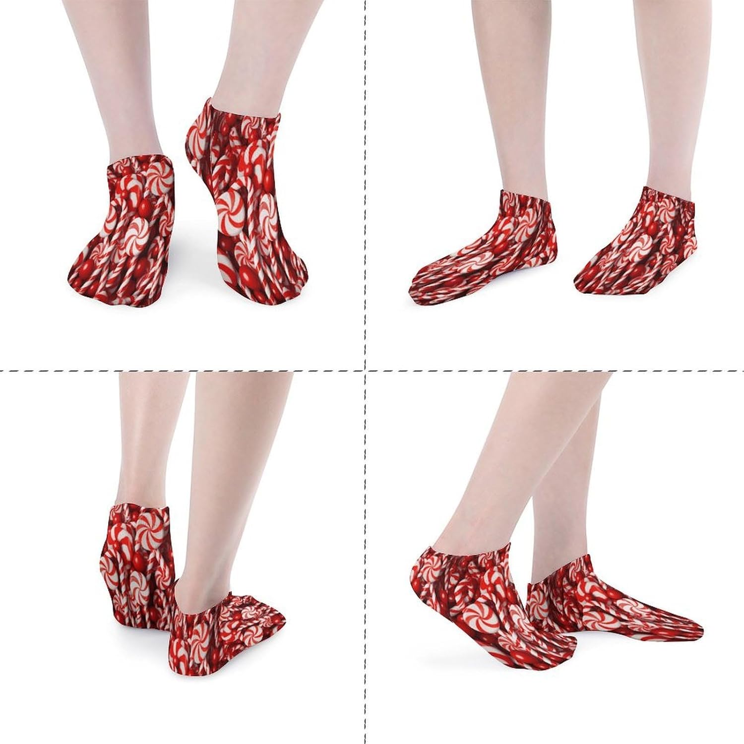 Candy Canes Ankle Socks for Men Women 5 Pairs | Comfortable Casual Low Cut Socks, Lightweight No Show Breathable Athletic Socks, Soft Mini Crew Socks for All Seasons