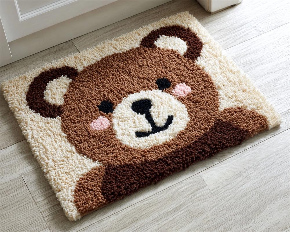Kitquiver DIY Latch Hook Rug,Cute Cartoon Bear,Crochet Kits Embroidery Kits Home Carpet Rug Making Canvas,Needlework Crafts for Home Decor 23X35In