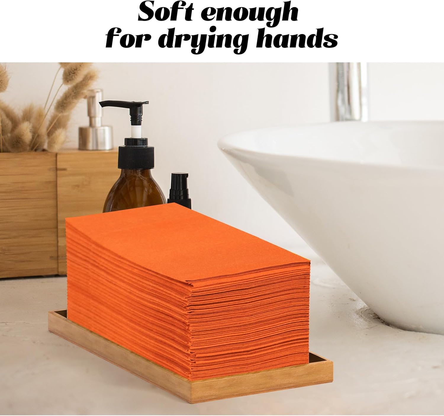 KAMMAK Napkins Disposbale 100 Pack Orange Cloth like Paper Dinner Napkins with Pocket Folded Wedding Napkin Guest Hand Towels for Party Reception, Bathroom, Kitchen, Restaurants (16.5 x 16.5 inch)