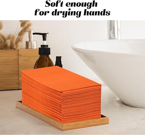 Miniatura 7 de KAMMAK Servilletas Desechables Paquete de 100 Servilletas de Papel Tipo Tela Naranja para Cena con Bolsillo Plegado Servilletas de Boda Toallas de