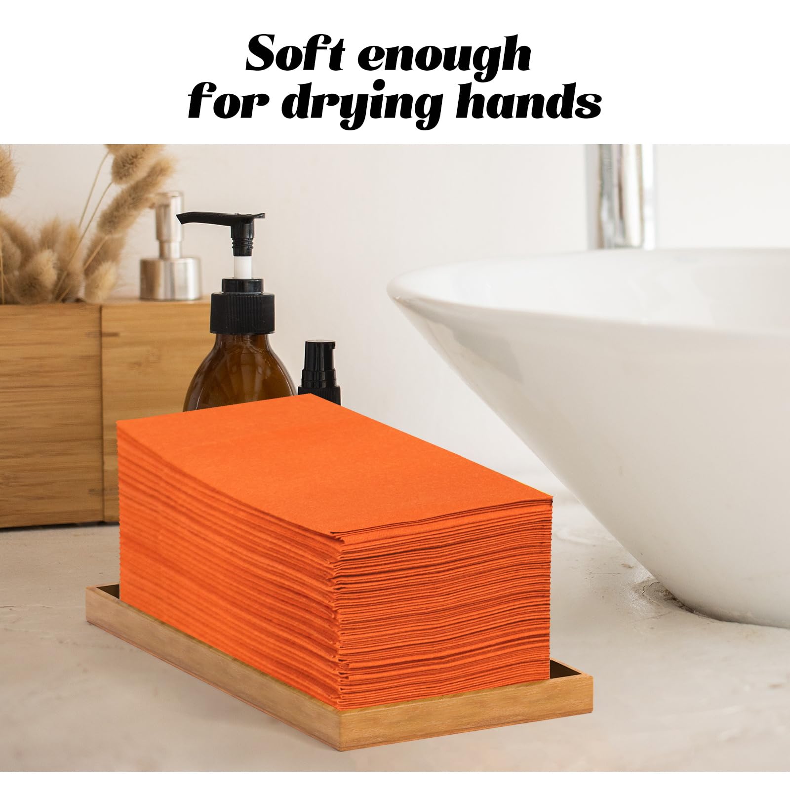 KAMMAK Tovaglioli Disposbale, Confezione da 100 tovaglioli di carta arancione con tasca piegati, tovaglioli di nozze, asciugamani per feste, ricevimenti, bagno, cucina, ristoranti (41,9 x 41,9 cm)