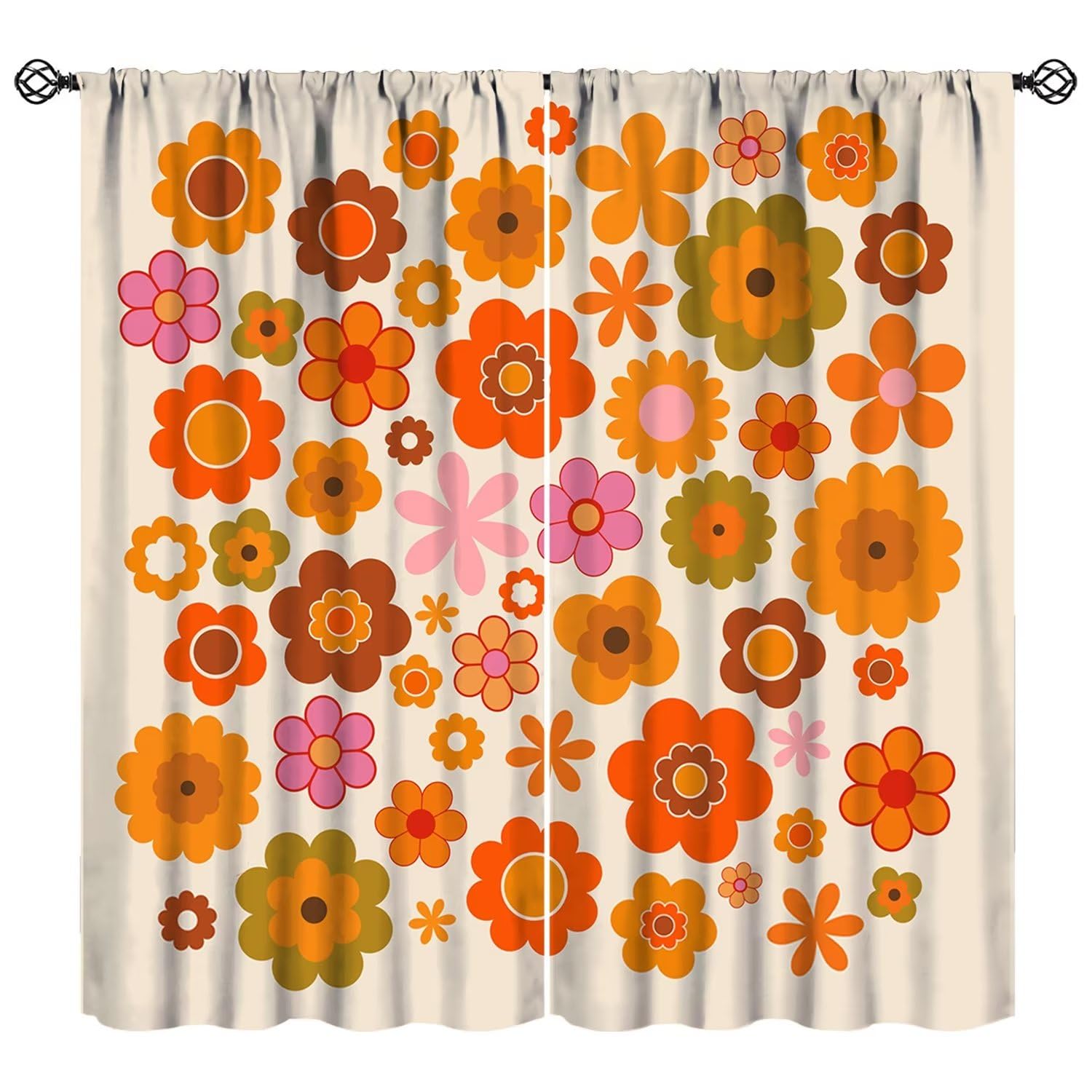 JESTRONRY Cortinas florales retro bohemias, estilo bohemio de los años 60 y 70, cortinas opacas con bolsillo para cortinero, para sala de estar, dormitorio, 132 x 213 cm