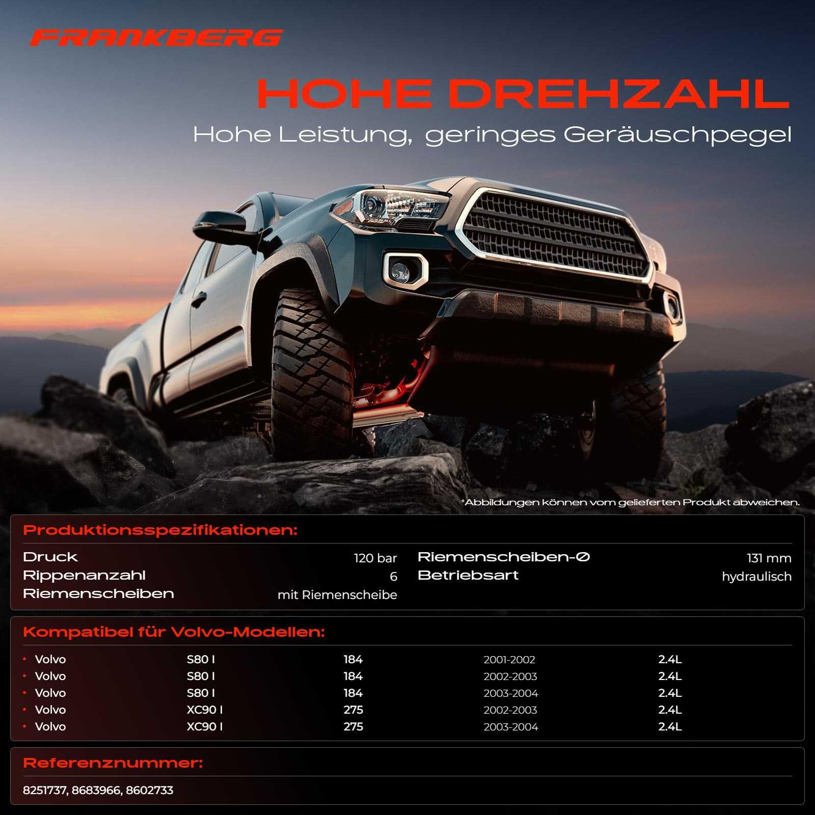 Frankberg Bomba de la dirección asistida Compatible con XC90 I 275 S80 I 184 Replace# 8251737,8602733