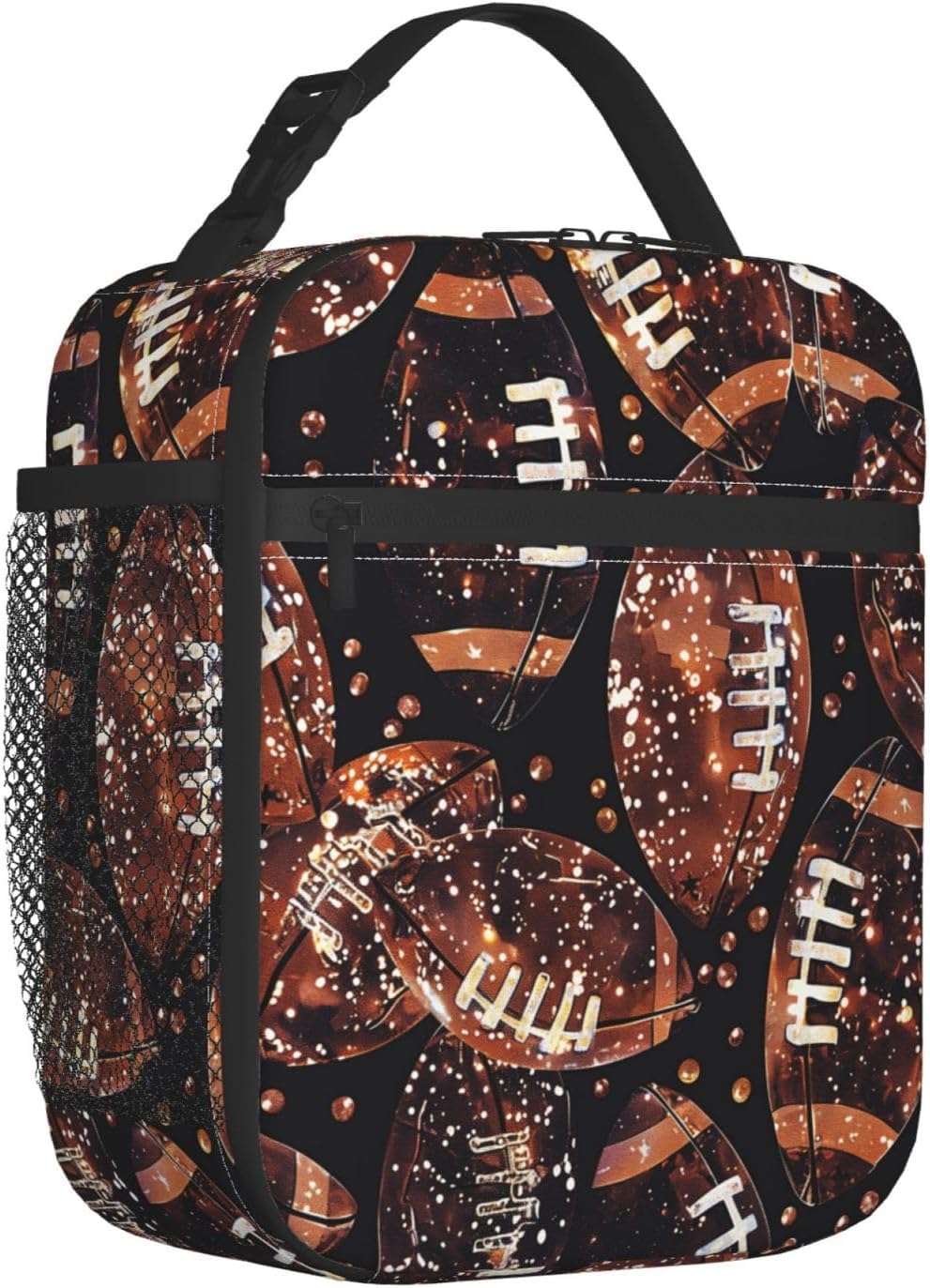 Reusable Football Lunch Box for Kids Girls Boys Women Adult, Insulated Brown Sport Balls Lunch Bag,Polyester Cooler Handbags Case for School Picnic Work Travel Beach or Hiking
