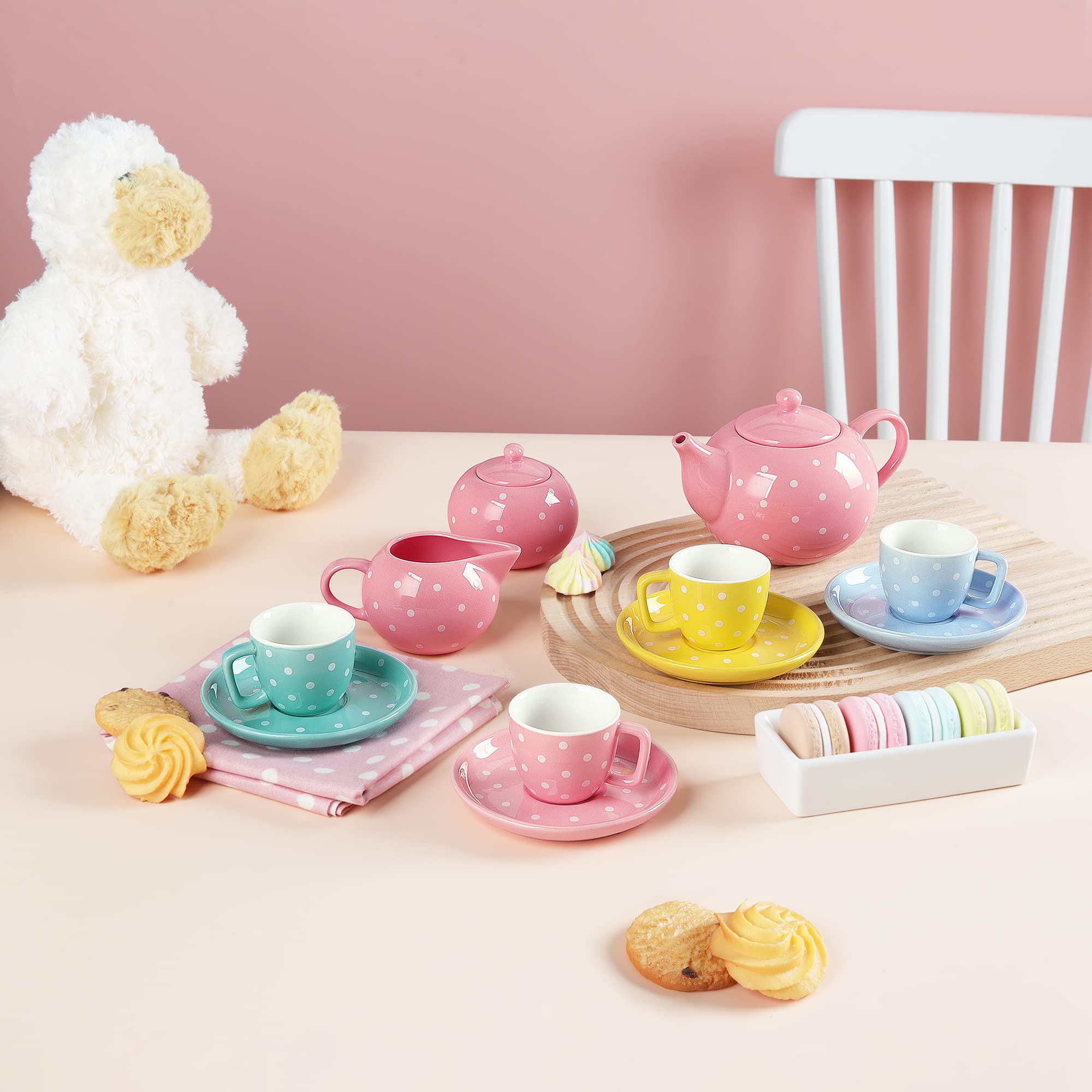 Fanquare 12-Piece Porcelain Pink Rose Floral Tea Set for Adults
