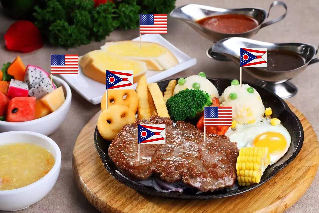 stidsds 100 Pcs American USA Ohio Flag US Ohio State Toothpick Flags Mini Small Ohio Cupcake Toppers Stick Flags Banner U.S. States Party Cocktail Fruit Decoration - Image 7