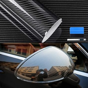 Carbon Fiber Vinyl Wrap with 2 Pcs Tool Kit, 5ft x 1ft Vinyl Wrap Bubble Free with Air Release Technology, Perfect for Cars DIY Exterior Interior Protect Black