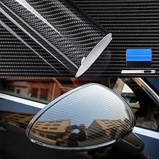 Carbon Fiber Vinyl Wrap with 2 Pcs Tool Kit, 5ft x 1ft Vinyl Wrap Bubble Free with Air Release Technology, Perfect for Cars DIY Exterior Interior Protect (Black)