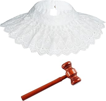 Dxhycc 2 Pieces Judge Costume Accessories Set Lace False Collar Judge Choker Blouse Collar and Wooden Gavel for Halloween Cosplay Party