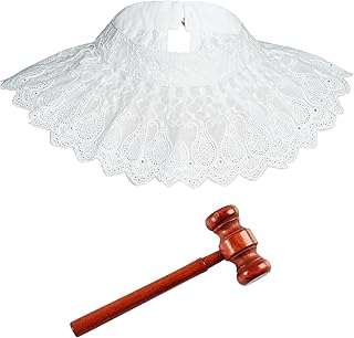 2 Pieces Judge Costume Accessories Set Lace False Collar Judge Choker Blouse Collar and Wooden Gavel for Halloween Cosplay Party