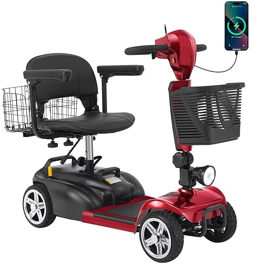 MS02 4 Wheels Electric Mobility Scooter for Seniors & Adults - 15/20 Miles Range Wheelchair Device with Detachable 15/20Ah Battery, Dual Baskets, Rotating Seat, Compact Duty Mobile for Travel