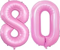 Vista 211 de GOER Globos con el número 80 para decoraciones de fiesta de cumpleaños número 80, globos de helio de aluminio jumbo de 42 pulgadas para 80 Oro rosa