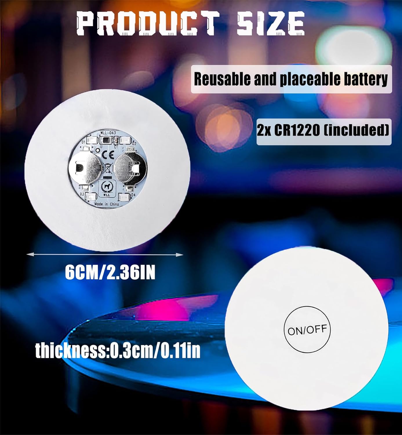 100Pcs LED Coaster, Light Up Coasters for Drinks,Round Flash Cup Mat Sticker Lights for Wine Liquor Bottle, Drinks Party, Bar Party