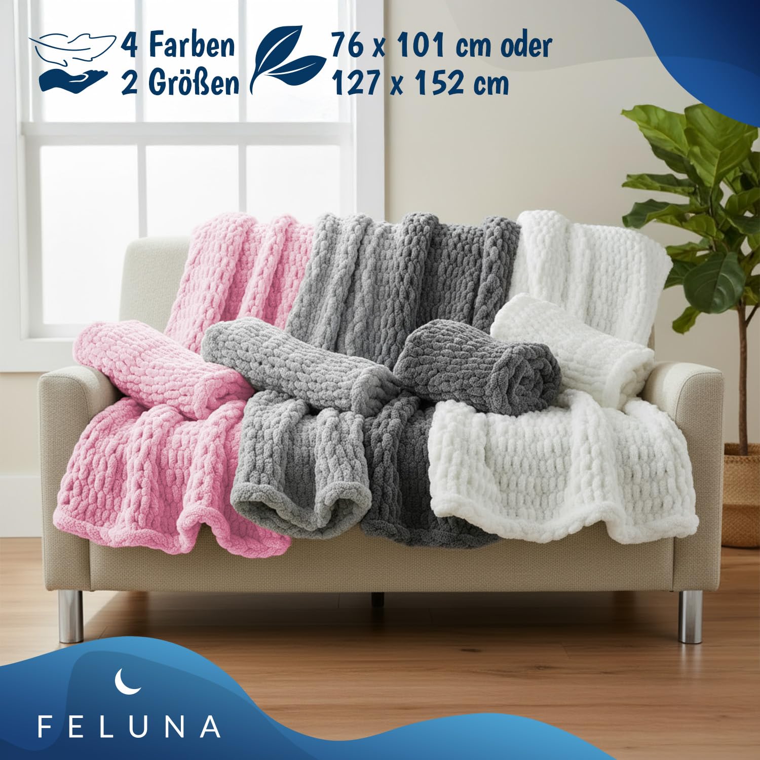 Feluna® Grobstrick Decke – Kuscheldecke Flauschig & Weich