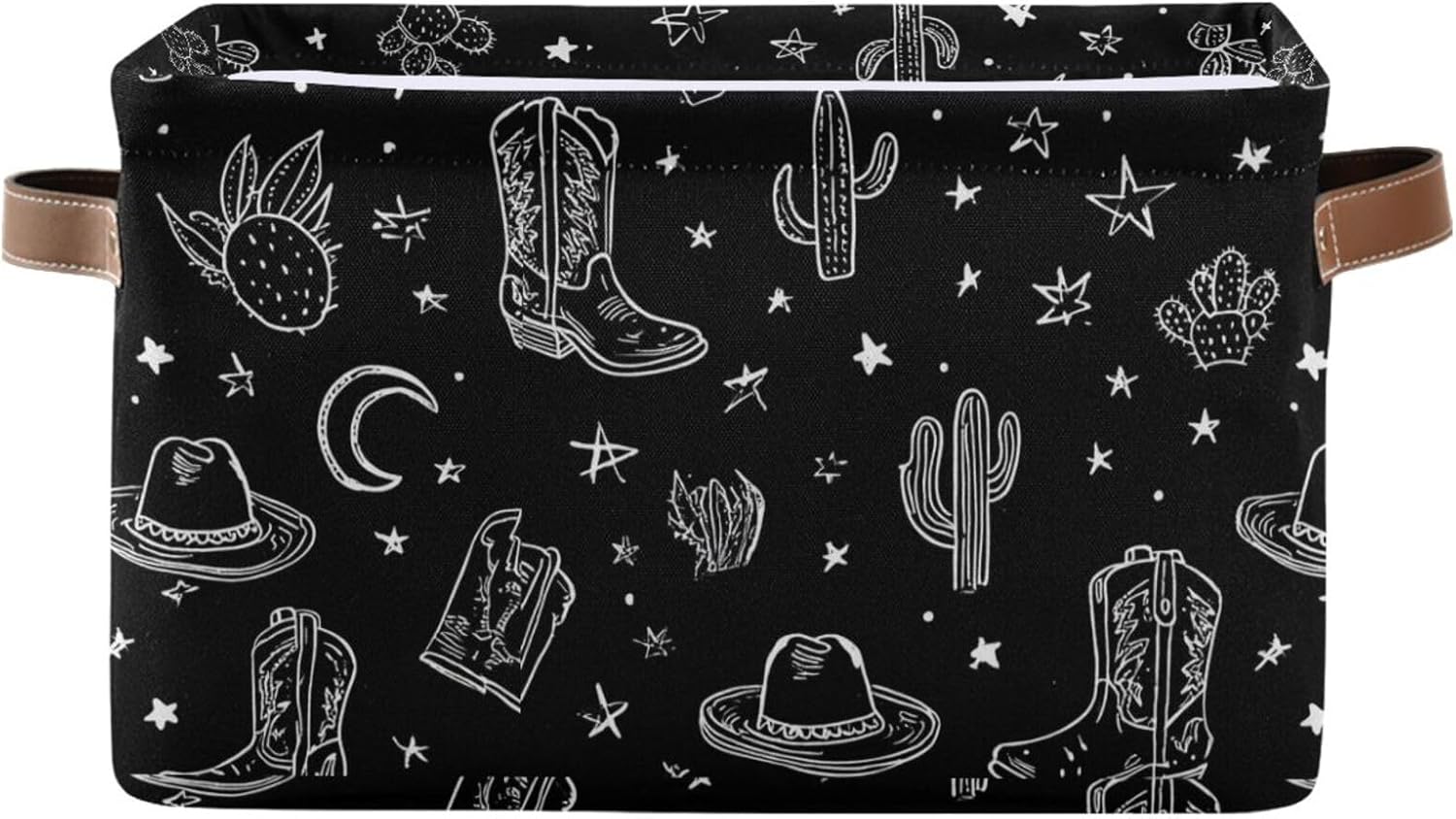 linqin Western Theme Cactus Cowboy Boho Pattern Rectangle Storage Basket Collapsible Storage Bin for Nursery Books Waterproof Baskets for Closet Shelves Bedroom Decor