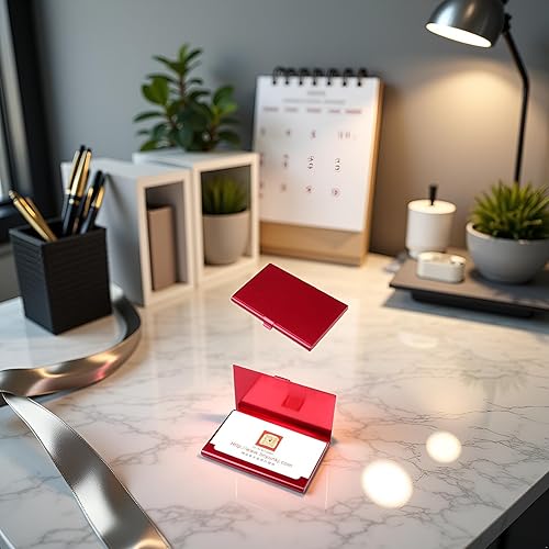 Miniatura 2 de Tarjetero delgado rojo para tarjetas de visita creativo, de aluminio, para tarjetas de crédito, tarjetas de visita para hombres y mujeres, Rojo -,