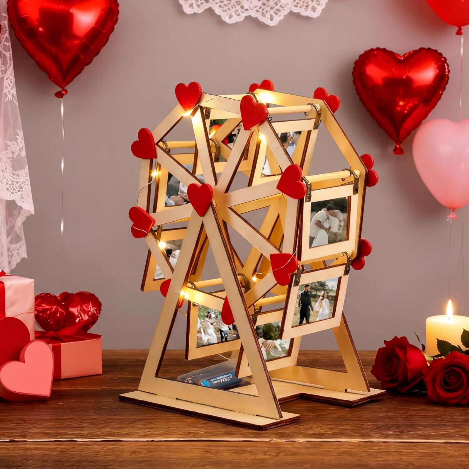 Cadre photo cœur grande roue en bois lumineuse idée cadeau anniversaire