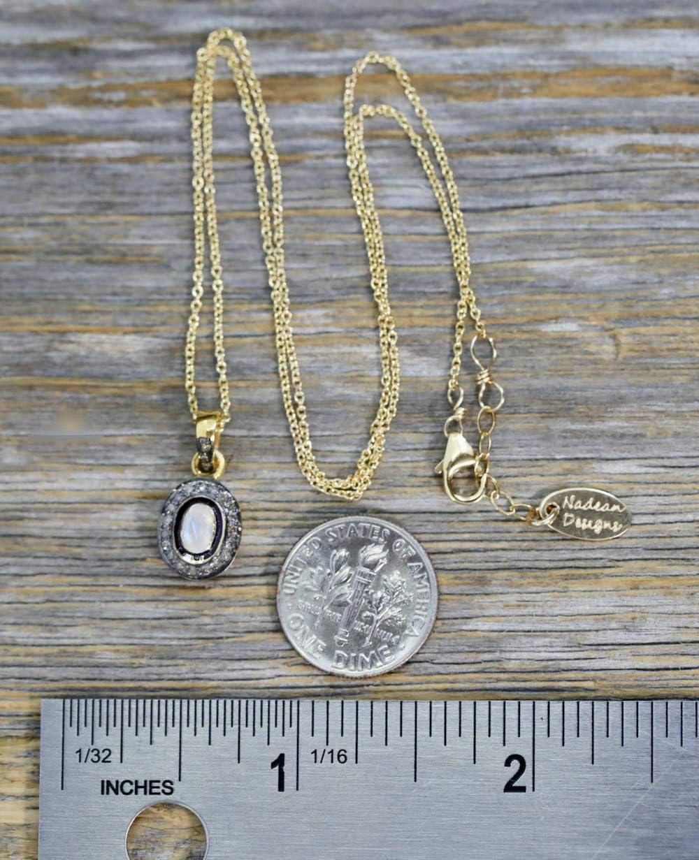 Genuine Blue Sapphire Oval Pendant Necklace- Vintage Style Pendant- Rose Cut-Pave Diamond-Mixed Metal-Women's Jewelry Gift Idea- September Birthstone-Holiday - Image 4