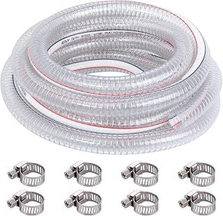 32.5FT 5/8" ID x 7/8" OD Steel Wire Suction Hose PVC Reinforced Tubing High Pressure Flexible Vinyl Hose Heavy Duty Clear Vacuum Suction Tube for Dust Collection Drain Fuel