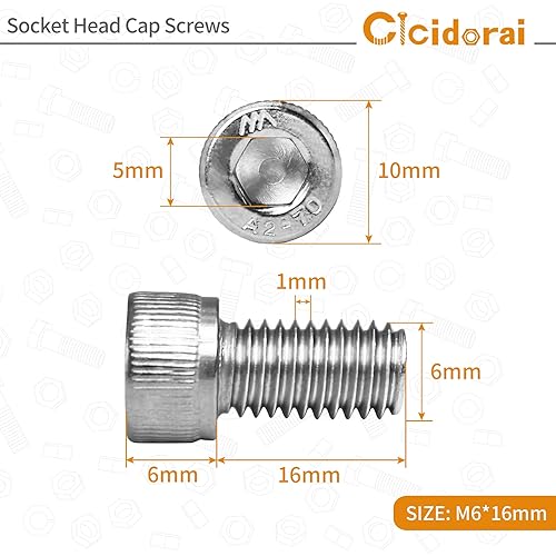 Miniatura 9 de Tornillos de cabeza hueca M6-0.039 x 1.378 in, acero inoxidable 304 (A2-70), accionamiento de enchufe Allen, acabado brillante, roscas de máquina
