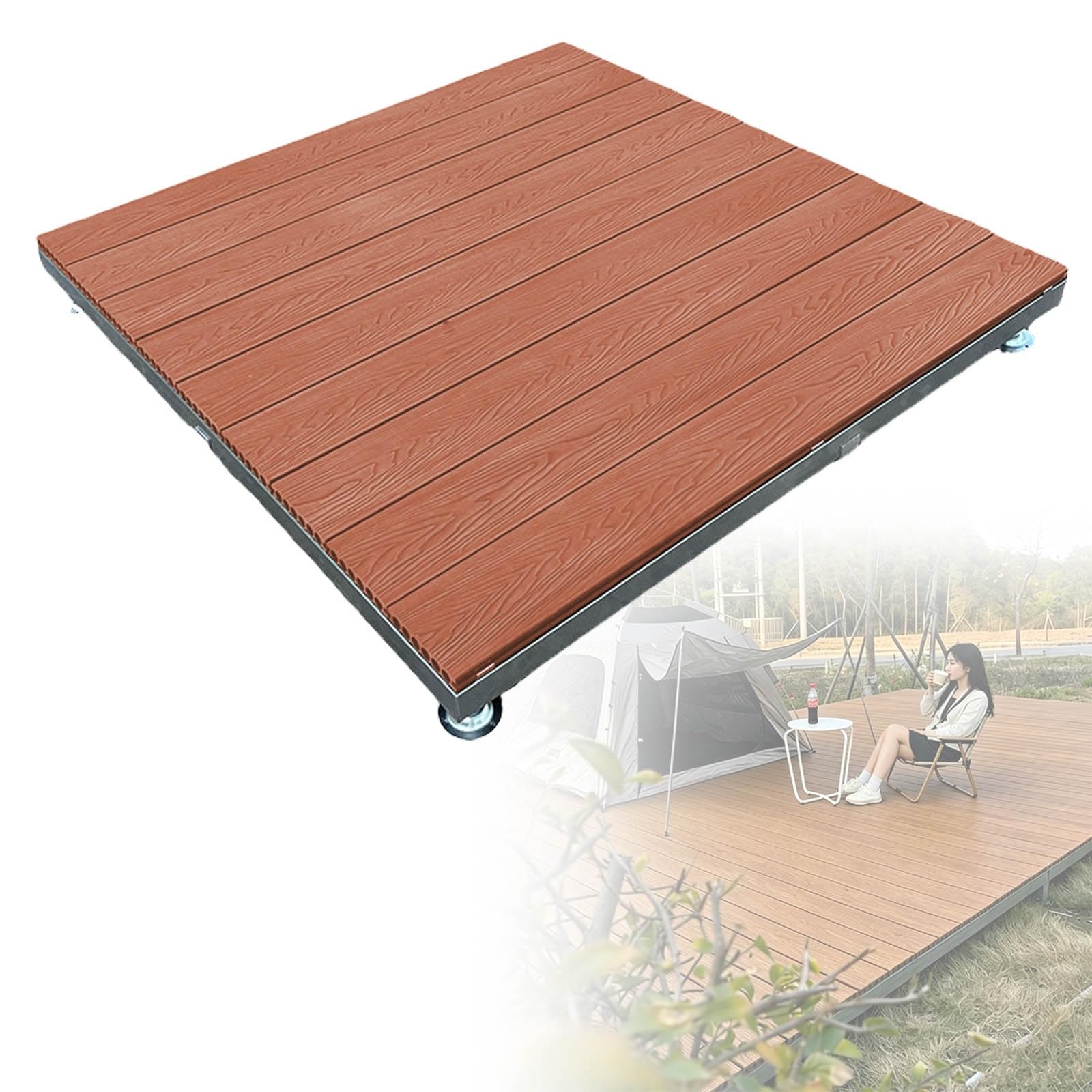 Piastrelle Terrazza Modulari Elevate WPC 84×84cm Impermeabile Antiscivolo | Piattaforma Ad Incastro Con Piedini Regolabili, For Giardino Feste Temporanee Palcoscenici Di Eventi(Brown)