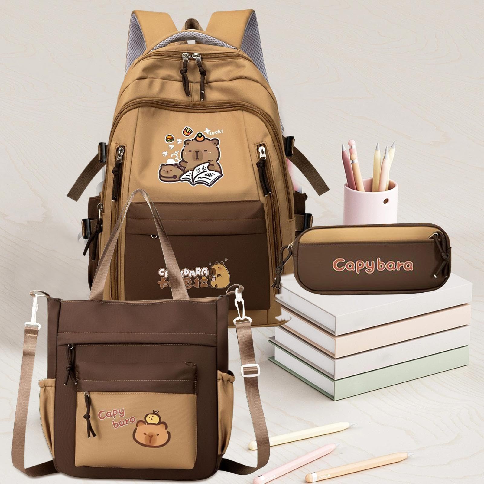 Zaino Riccio Per Bambine Kit Astuccio E Borsetta | Zaino Scolastico Cartone Animato Elefante Per Bambini, Ragazzi, Studenti, Libri, Scuola, Viaggi, Picnic e Uso Quotidiano