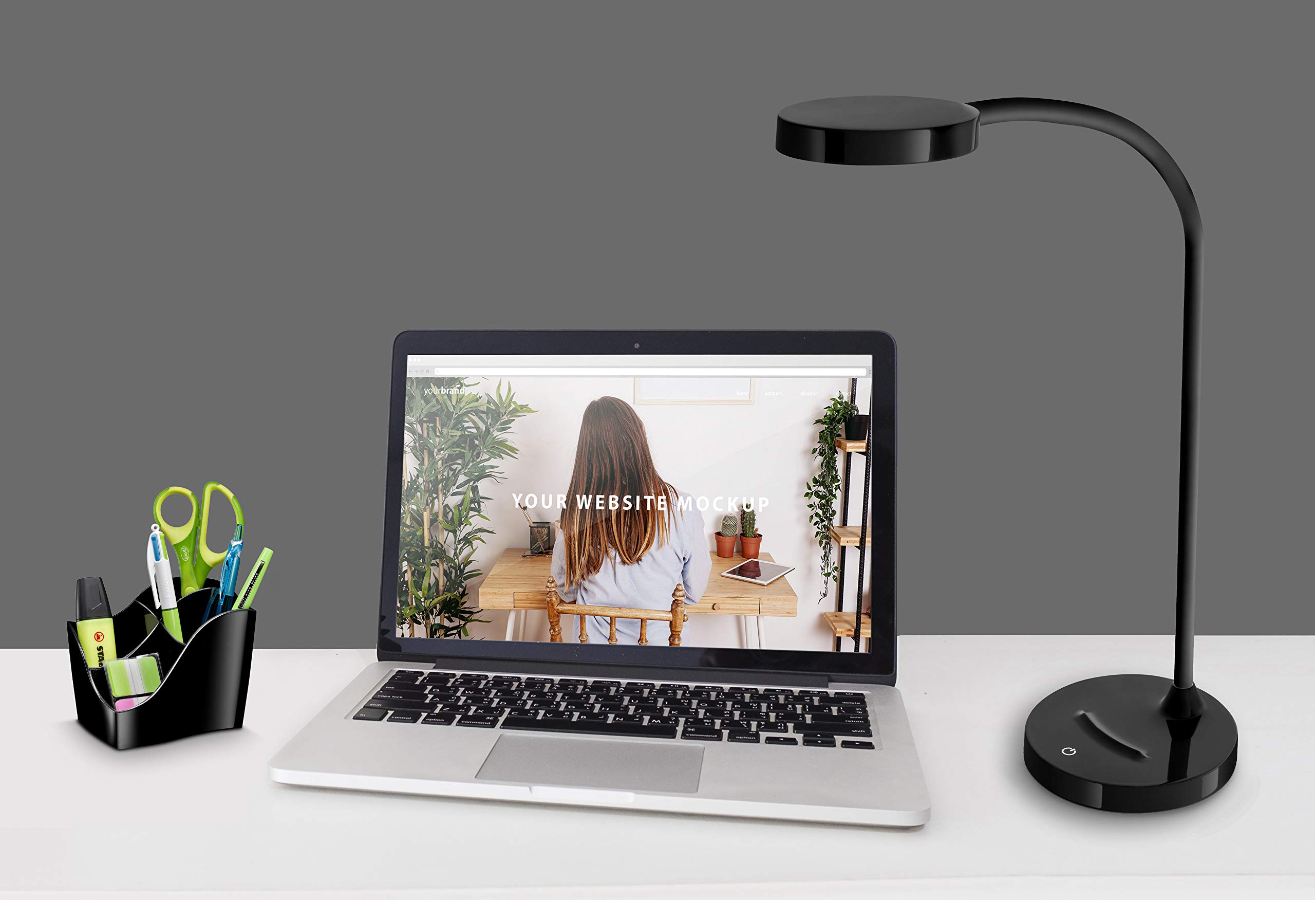 CEP Lampe de Bureau LED FLEX Moderne à Intensité Variable, Interrupteur Tactile, Socle Porte Téléphone Incliné, Lampe sur Pied Blanc