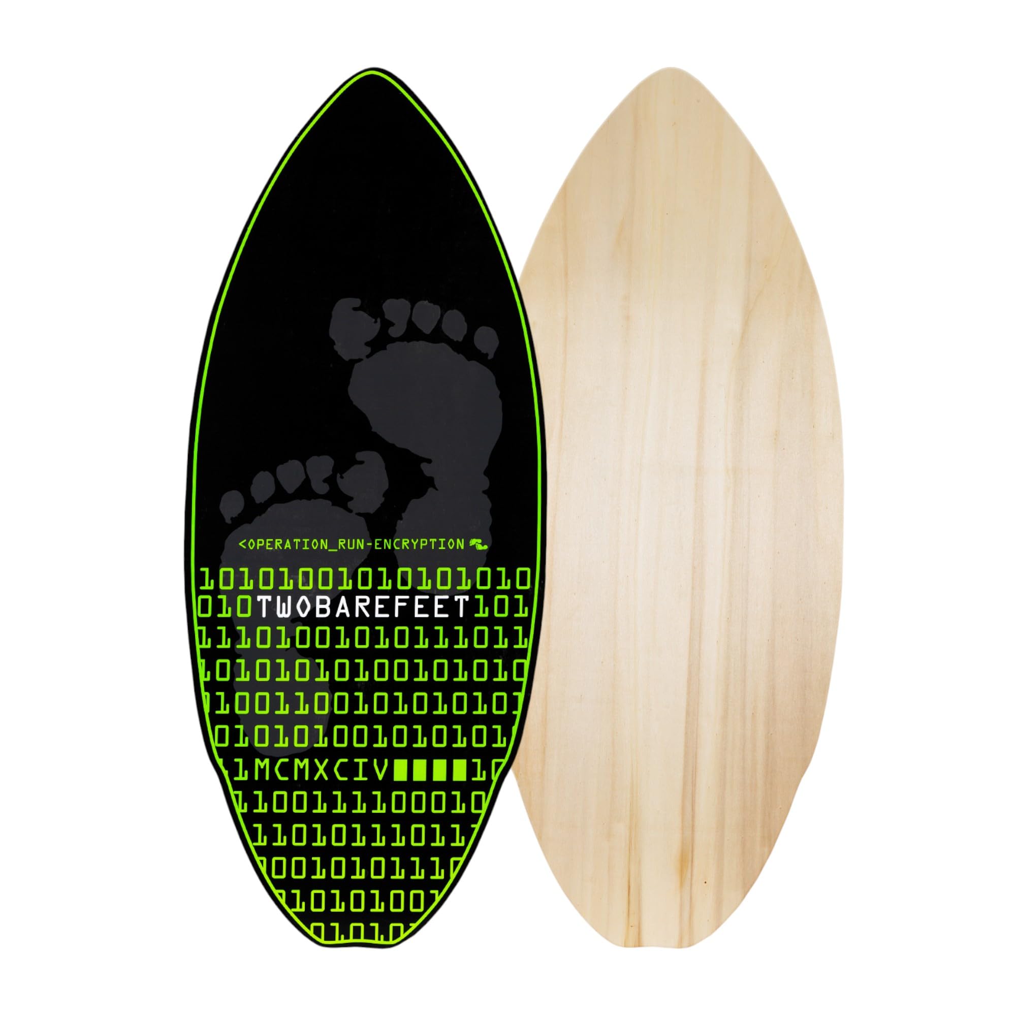 Two Bare Feet 41" Skimboard Suitable for Beginners, 7 Ply wooden construction with nose pre curve, Pin tail, Suitable for Adults and Kids (Cipher Black/Green)