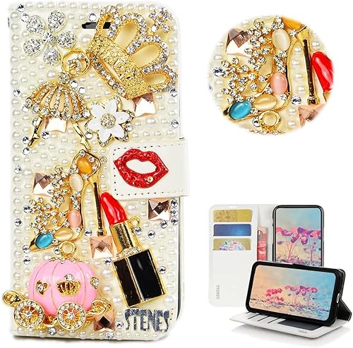 STENES Bling Wallet - Funda para teléfono compatible con Samsung Galaxy Z Fold 3 5G, elegante, hecha a mano, 3D, hecha a mano, ballet, pintalabios,